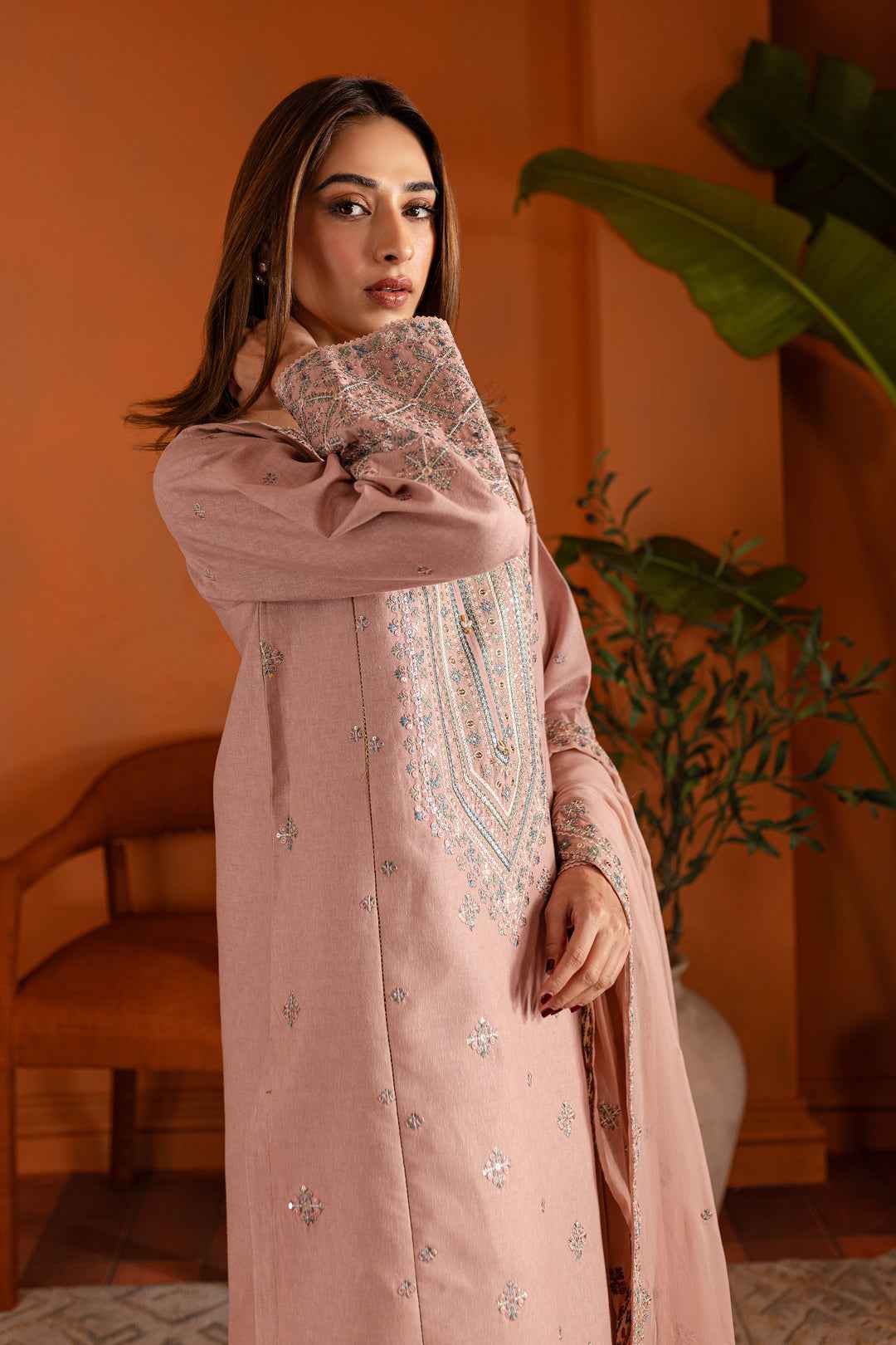 Best Selling - Pink Lotus 3Pc- Embroidered Dress