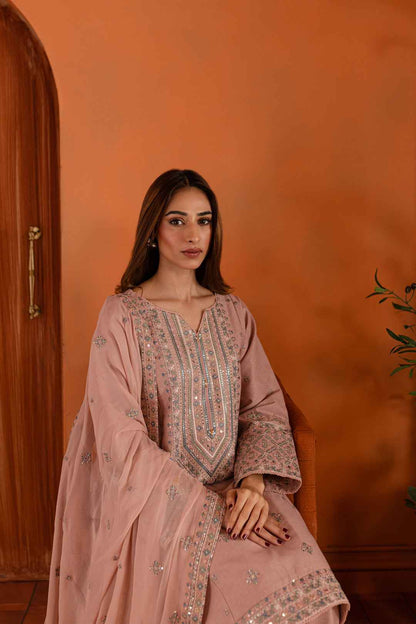 Best Selling - Pink Lotus 3Pc- Embroidered Dress