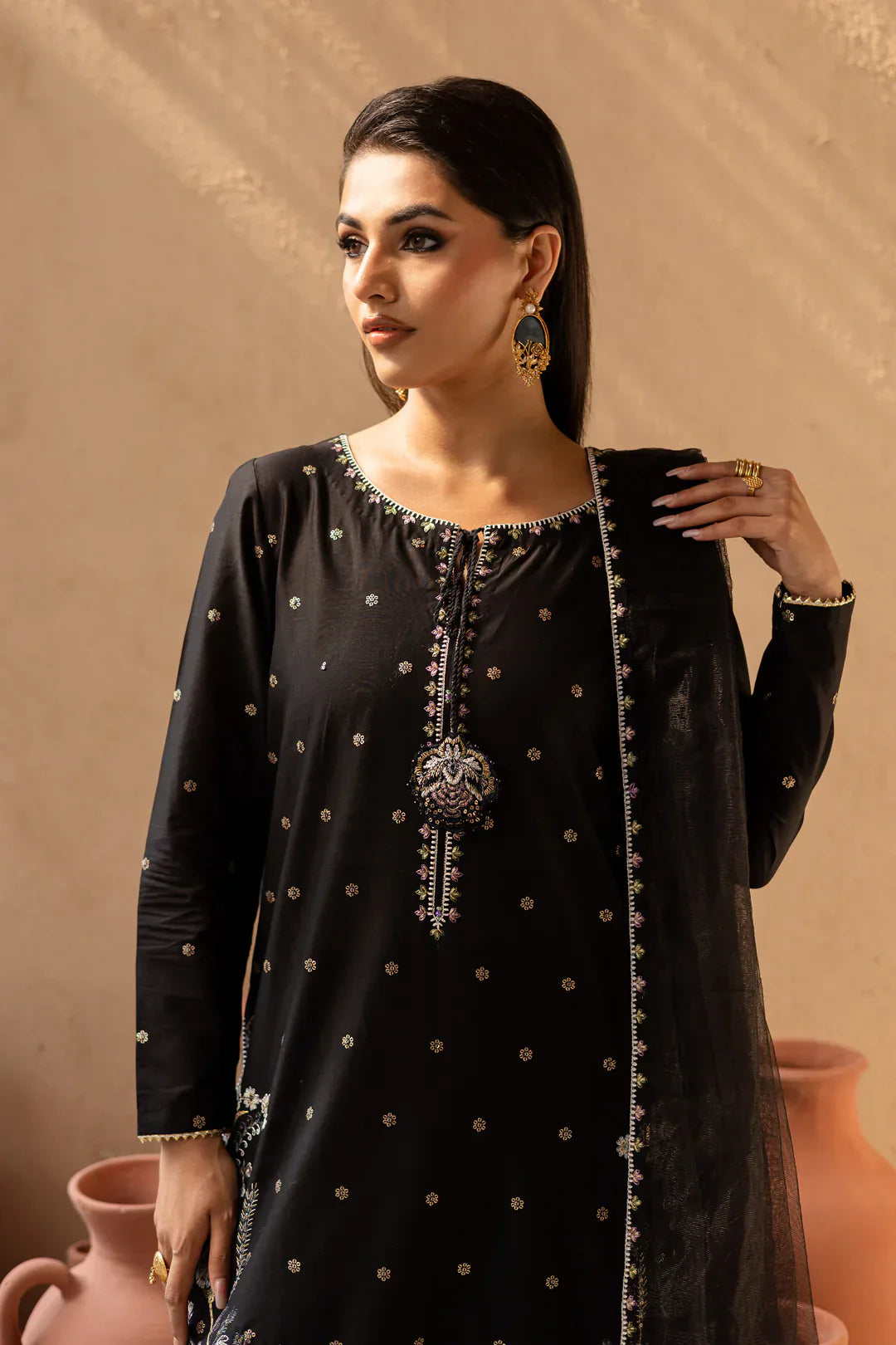 Varsha 3Pc - Embroidered Solid Dress