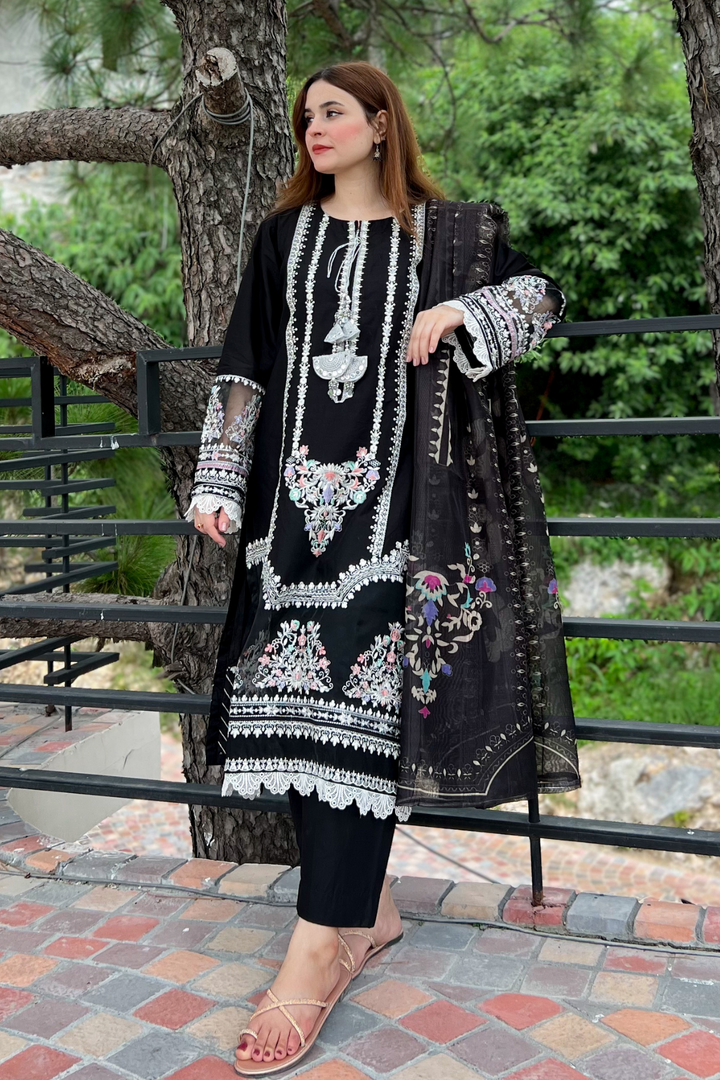 Black Pearl 3Pc - Embroidered Dress