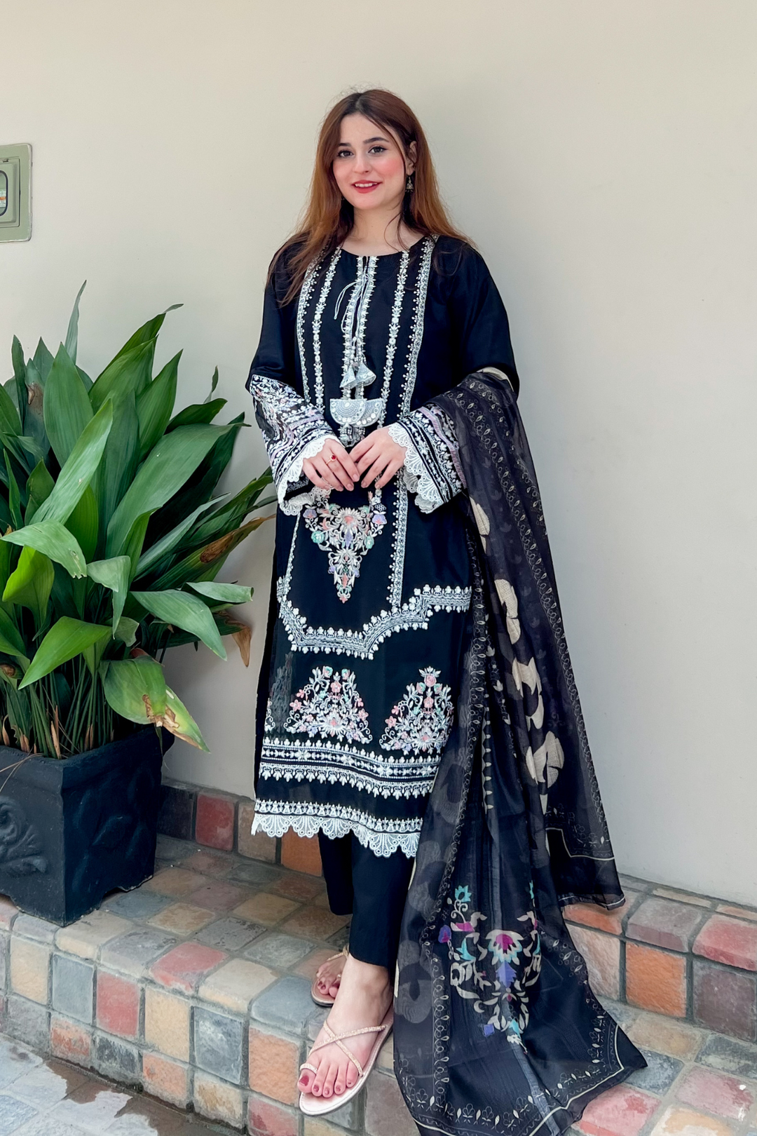 Black Pearl 3Pc - Embroidered Dress