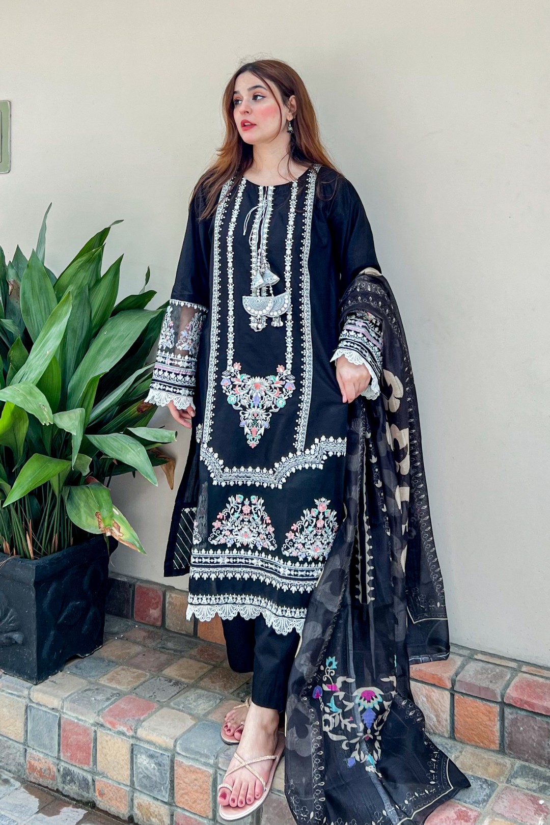 Black Pearl 3Pc - Embroidered Dress