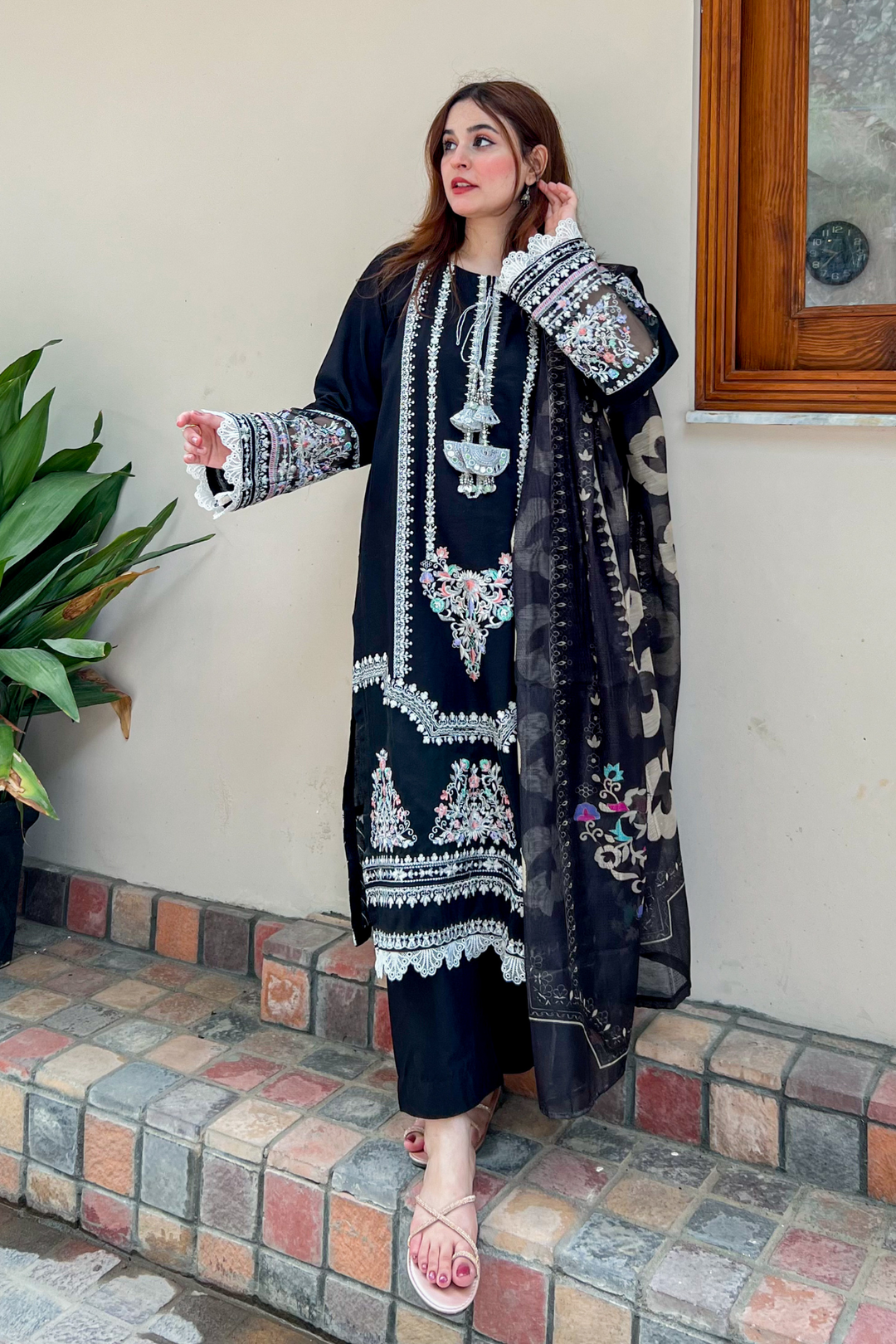 Black Pearl 3Pc - Embroidered Dress