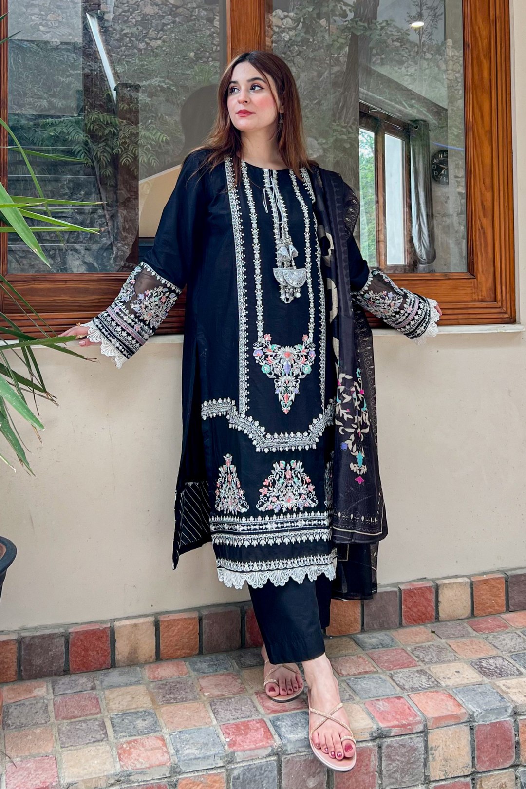 Black Pearl 3Pc - Embroidered Dress