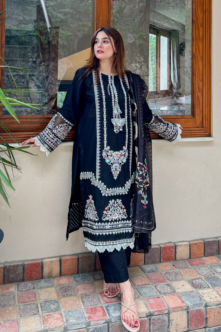 Black Pearl 3Pc - Embroidered Dress