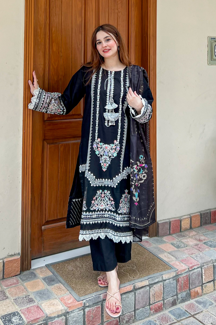 Black Pearl 3Pc - Embroidered Dress