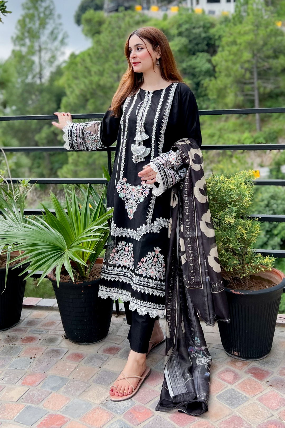Black Pearl 3Pc - Embroidered Dress