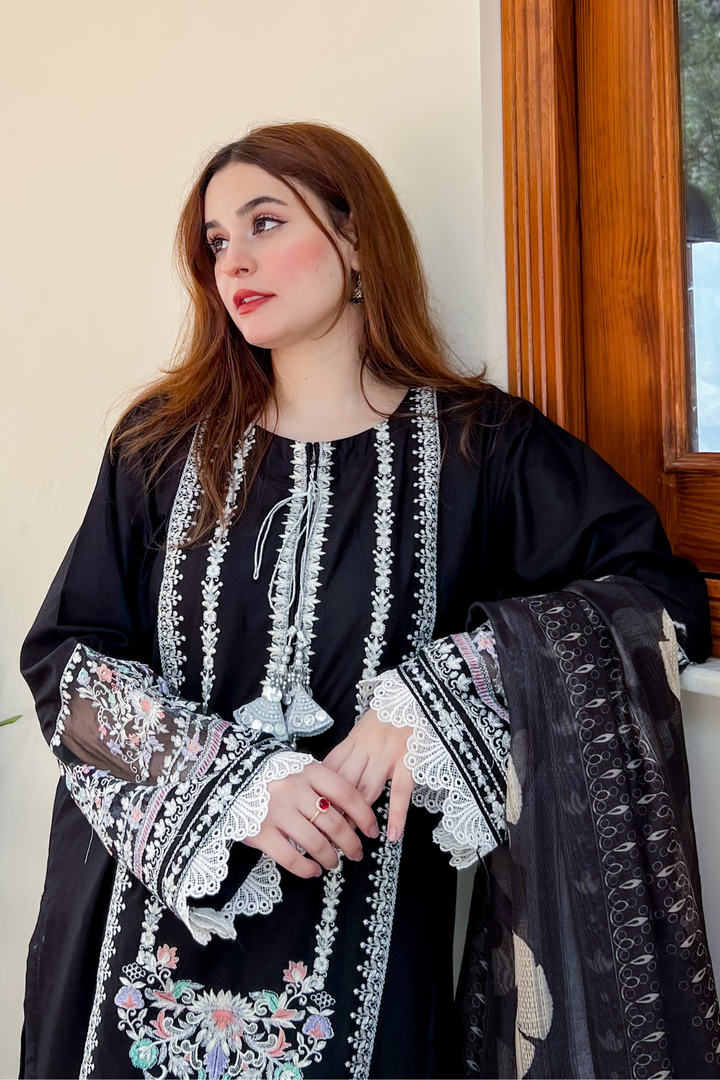 Black Pearl 3Pc - Embroidered Dress