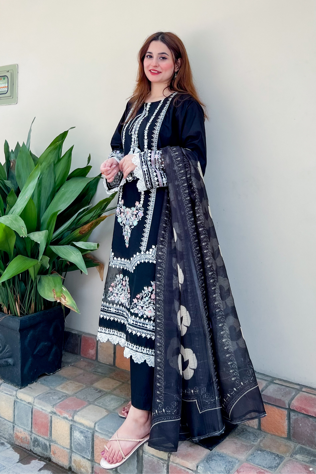 Black Pearl 3Pc - Embroidered Dress